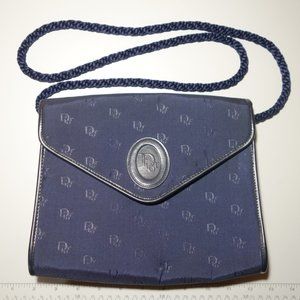 Vtg 1980's Christian Dior Navy Blue Envelope Shoulder Pocketbook Bag, Sz Medium
